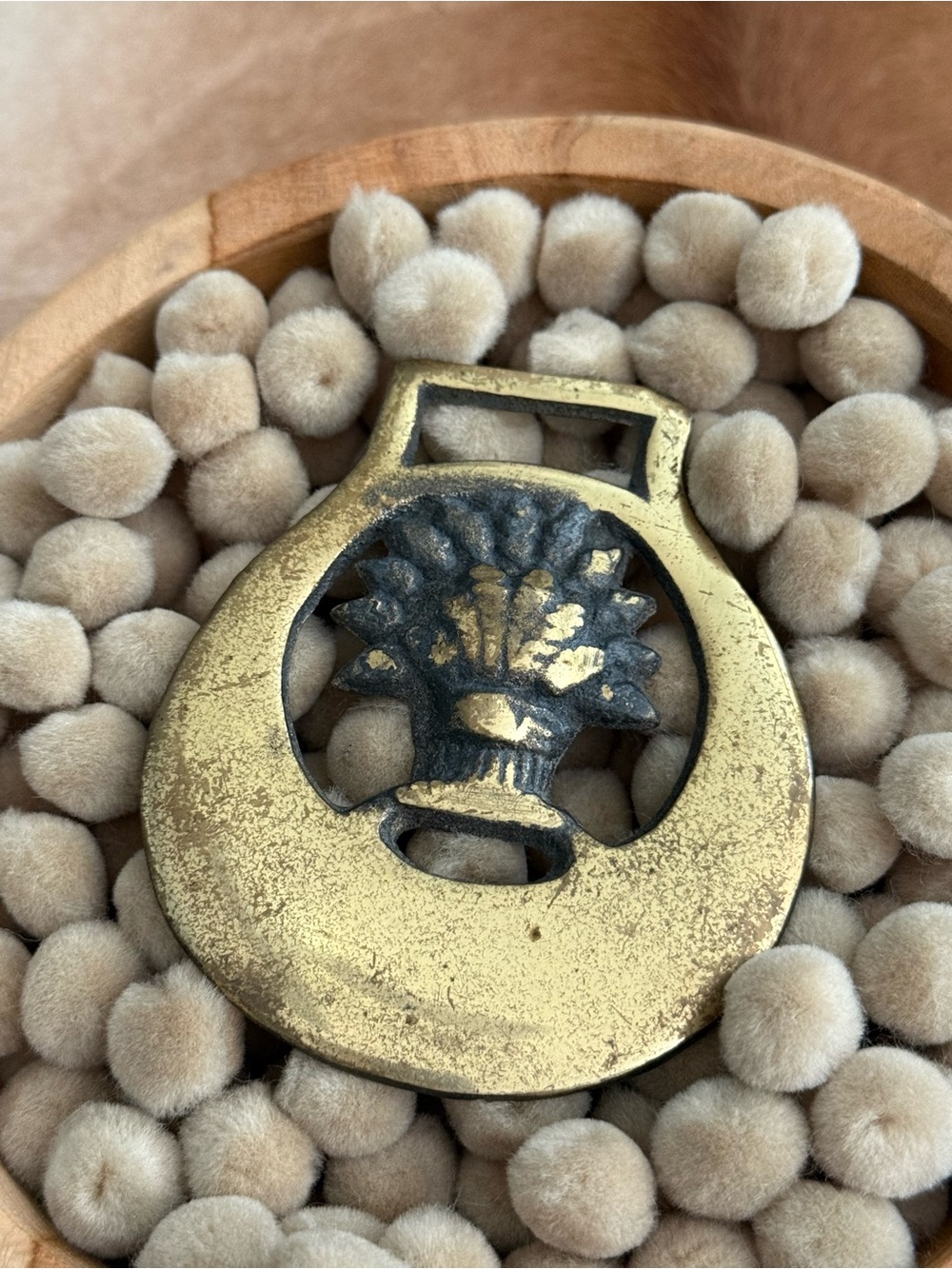 Vintage Heavy Brass Horse Bridle Medallion - Wheat Motif